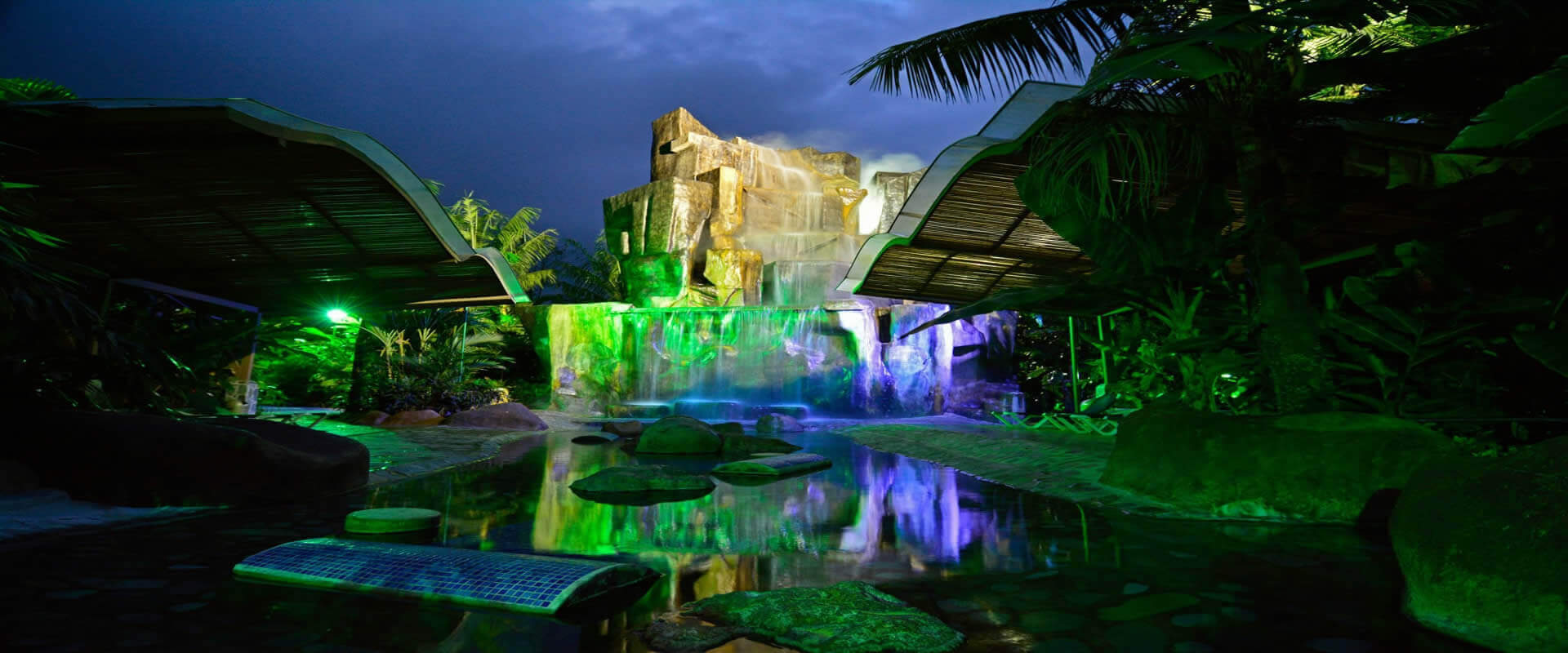 Baldi Hot Springs at night, La Fortuna, Costa Rica